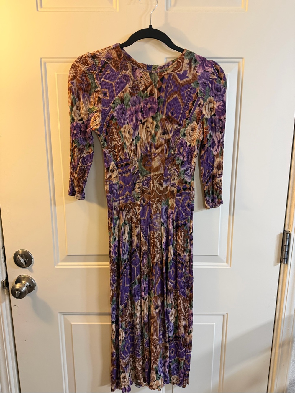 Vintage Ansley Petite Purple Abstract Floral Crinkle Midi Dress Size 4P